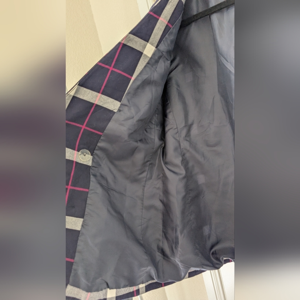 VTG Navy & Pink Plaid Double Breasted‎ Blazer - Picture 10 of 13